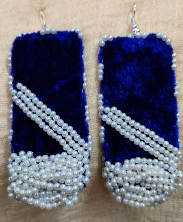 Blue Colored Handmade Velvet Fabric Earrings for Women - Image 2