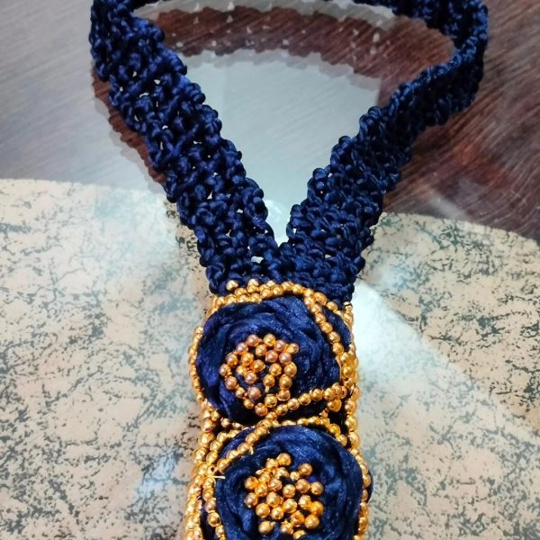 Handmade Macramé Golden Pearl Necklace - Image 2