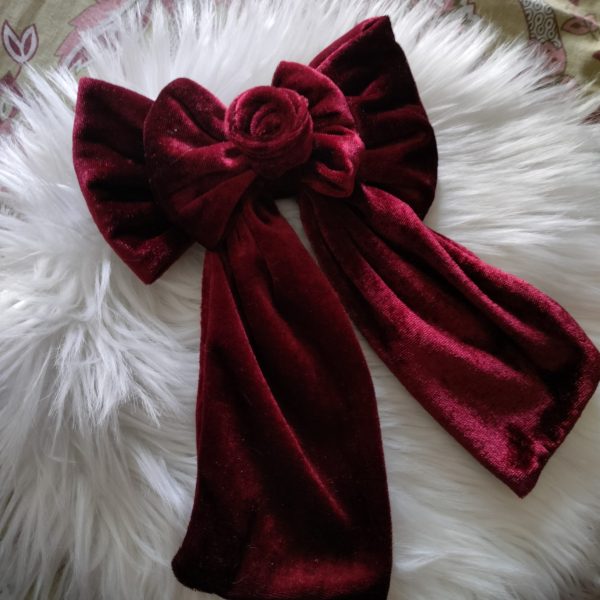 Hair Bow Women Velvet Hair Barrettes with Big Ribbon Large Vintage Bow Clip for Hair Accessories (Maroon) - Image 2