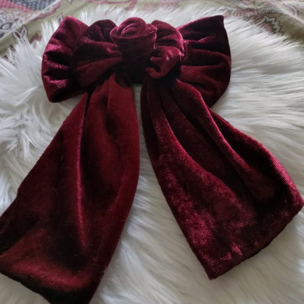 Hair Bow Women Velvet Hair Barrettes with Big Ribbon Large Vintage Bow Clip for Hair Accessories (Maroon)