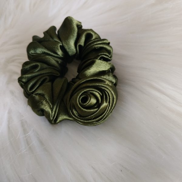 Rose Love Satin Green Scrunchie - Image 2