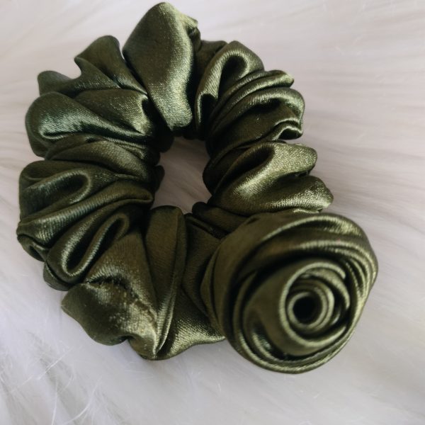 Rose Love Satin Green Scrunchie