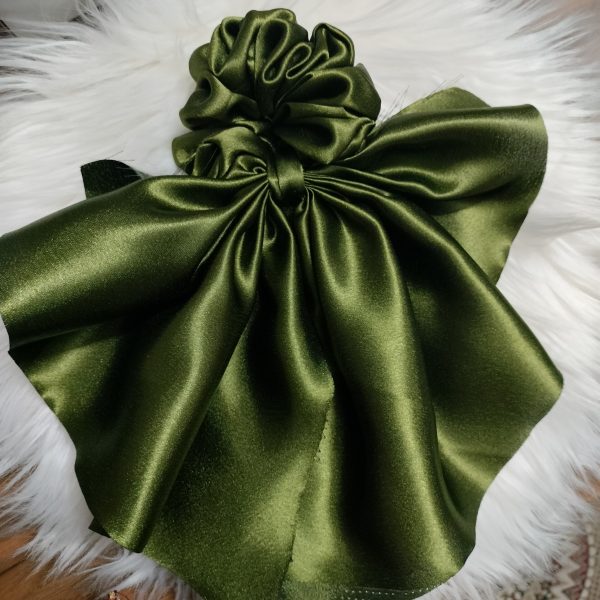 Handmade Satin Fabric Tail Green Scrunchie