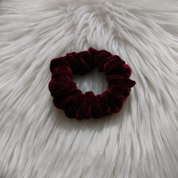 Small Size Velvet Maroon Scrunchie - Image 3