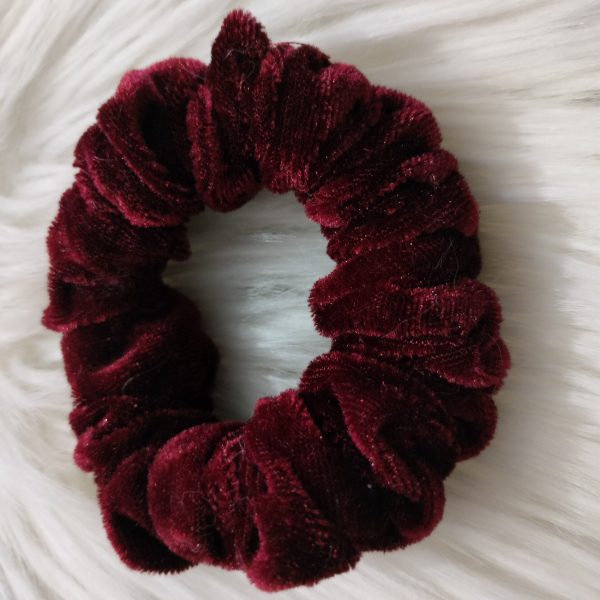 Small Size Velvet Maroon Scrunchie - Image 2