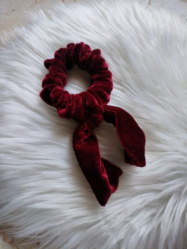 Handmade Long Tail Velvet Maroon Scrunchie