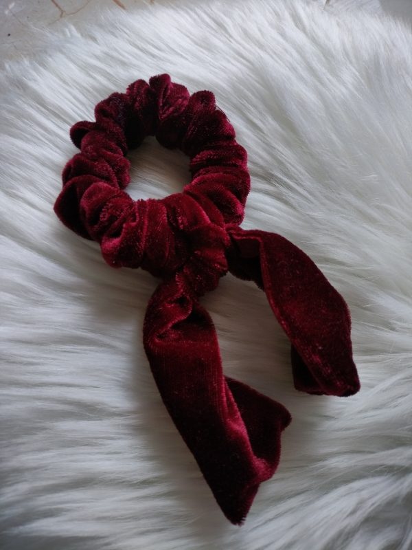 Handmade Long Tail Velvet Maroon Scrunchie - Image 2