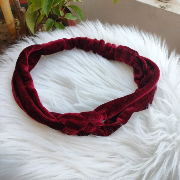 Velvet Fabric Knot Maroon Hairband - Image 3