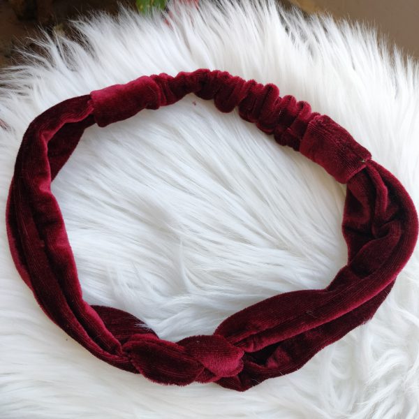 Velvet Fabric Knot Maroon Hairband - Image 2