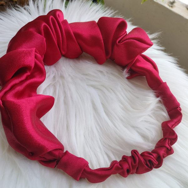 Satin Fabric Free Size Maroon Headbands - Image 3