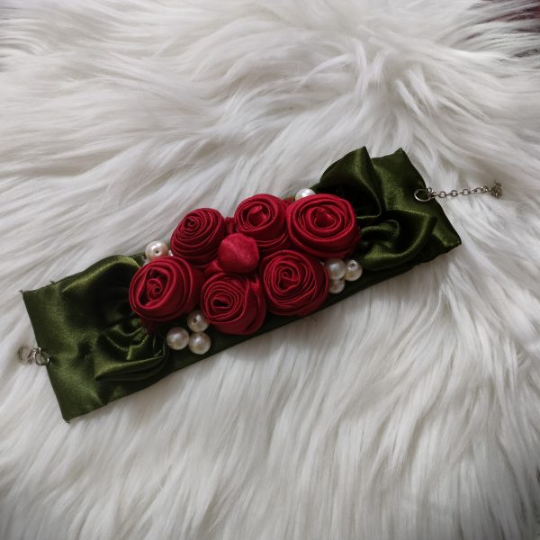 Handmade Satin Fabric Floral Choker Belt - Image 2