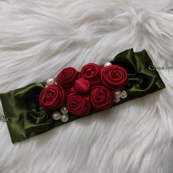 Handmade Satin Fabric Floral Choker Belt - Image 3