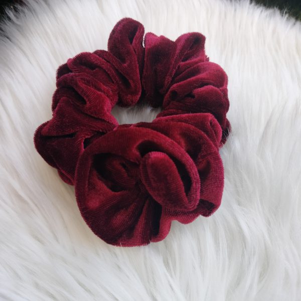 Maroon Colored Velvet Hair Scrunchie For Women