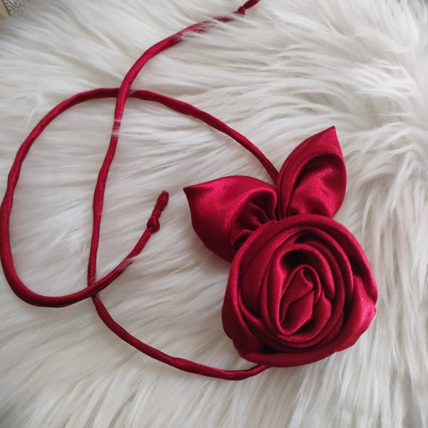 Handcrafted Satin Fabric Round Rose Choker – Maroon - Image 3