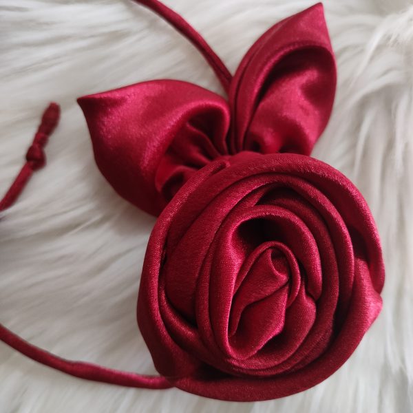 Handcrafted Satin Fabric Round Rose Choker – Maroon