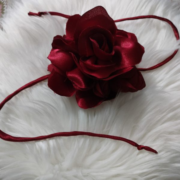 Handcrafted Satin Fabric Rose Choker – Maroon - Image 3