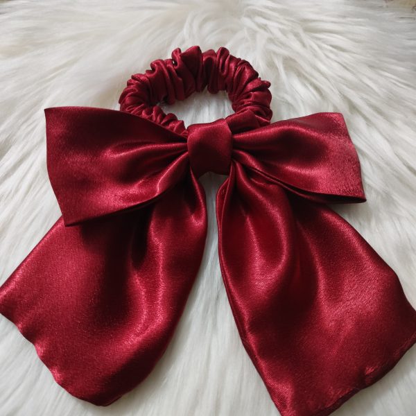 Handcrafted Satin Fabric Bow Tie - Maroon - Image 2