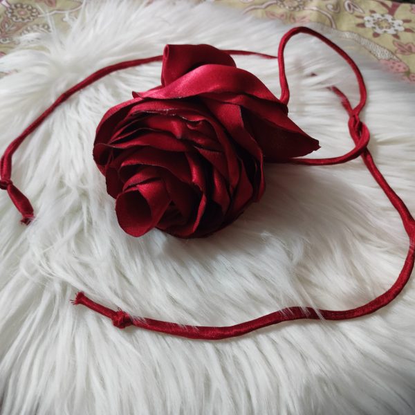 Maroon Floral Rose Satin Choker - Image 3