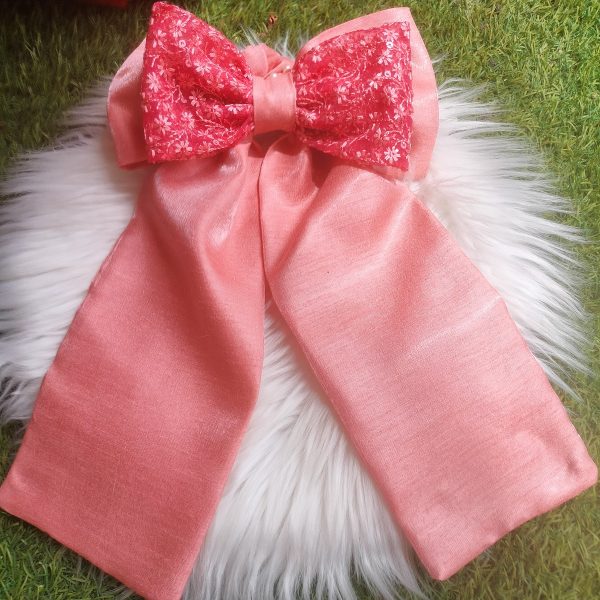 Handcrafted Organza Fabric Bow Tie - Pink - Image 3