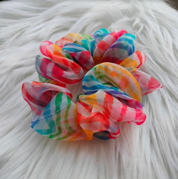 Handmade Floral Printed Organza Scrunchie - Multicolour Regular Size 1