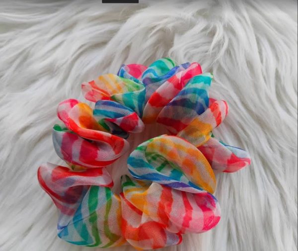 Handmade Floral Printed Organza Scrunchie - Multicolour Regular Size 1 - Image 3