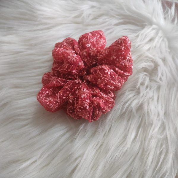 Handmade Floral Net Scrunchie - Pink Regular Size