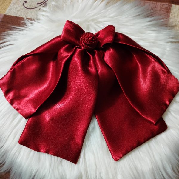 Handmade Satin Fabric Bow Tie 3 Layer - Maroon