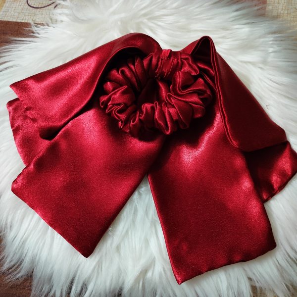 Handmade Satin Fabric Bow Tie 3 Layer - Maroon - Image 2