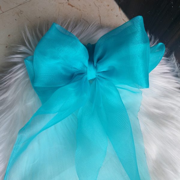 Handcrafted Aquamarine Organza Fabric Bow Tie - Image 3