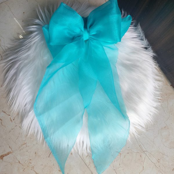 Handcrafted Aquamarine Organza Fabric Bow Tie