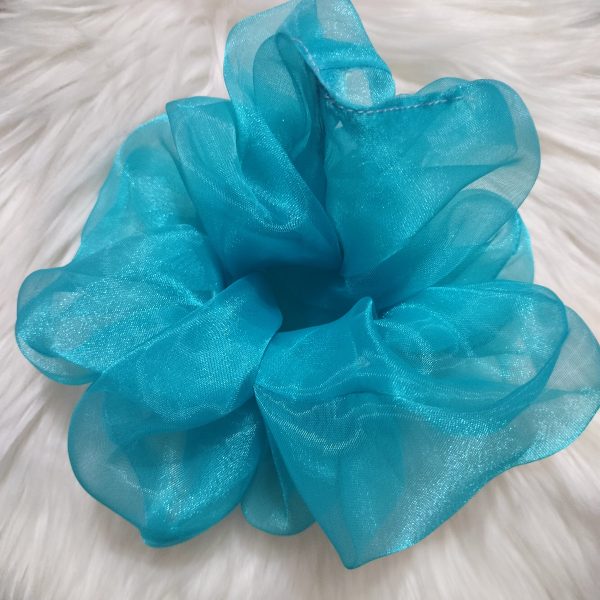 Handmade Floral Organza Scrunchie - Aquamarine Regular Size