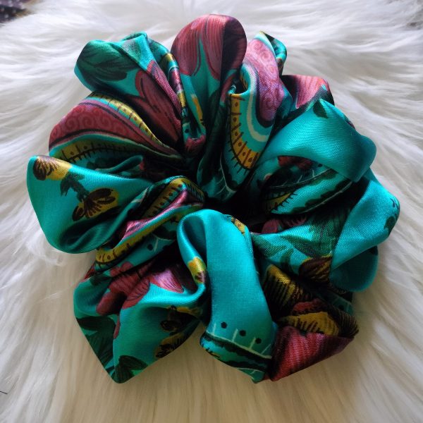 Handmade Floral Printed Satin Scrunchie - Multicolour Regular Size - Image 2