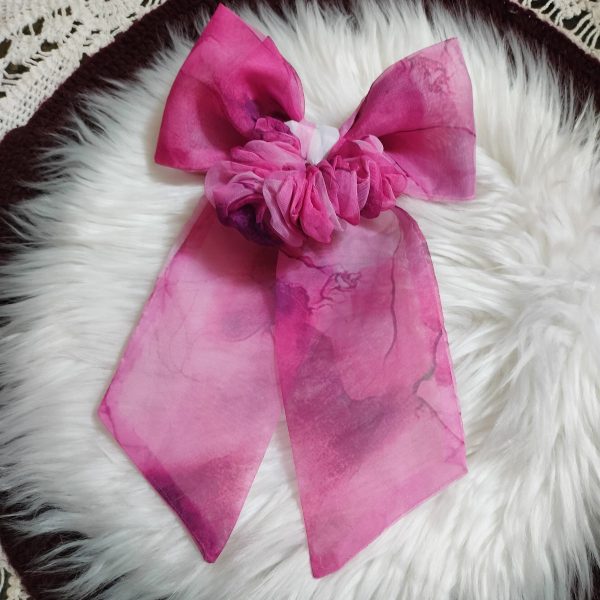 Handmade Floral Printed Organza Fabric Bow Tie - Pink