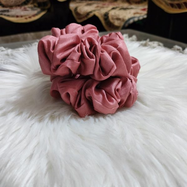 Handmade Floral Satin Set of 2 Scrunchies - Baby Pink - Image 3