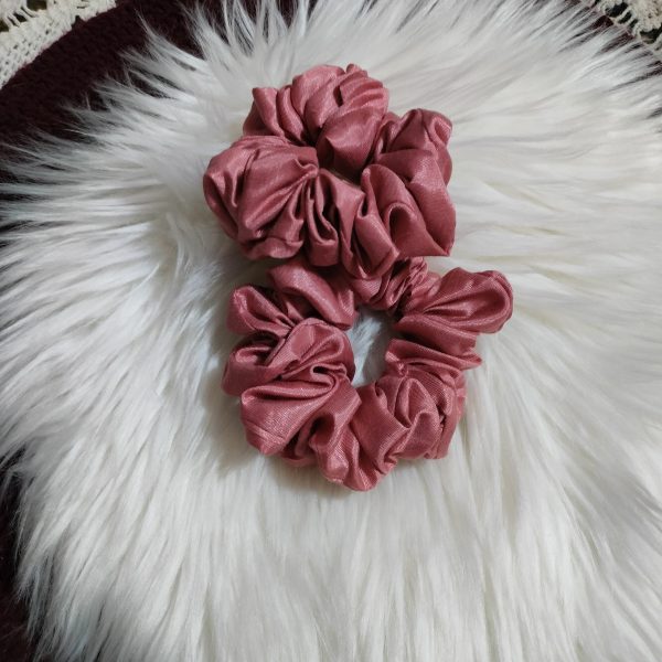 Handmade Floral Satin Set of 2 Scrunchies - Baby Pink