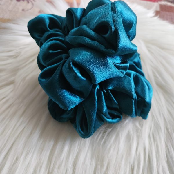 Handmade Floral Satin Scrunchie - Prussian Blue - Image 3