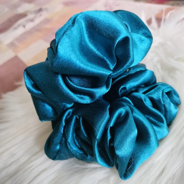 Handmade Floral Satin Scrunchie - Prussian Blue