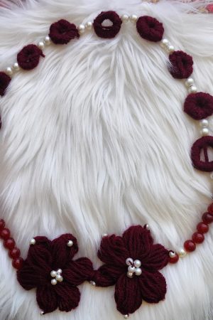 Handmade Floral Woolen Bead Necklace - Maroon