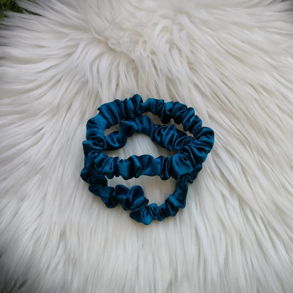 Handmade Satin Skinny Scrunchie Set of 2 - Prussian Blue - Image 3