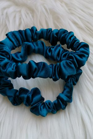 Handmade Satin Skinny Scrunchie Set of 2 - Prussian Blue