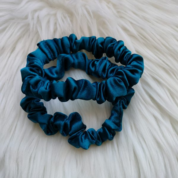 Handmade Satin Skinny Scrunchie Set of 2 - Prussian Blue