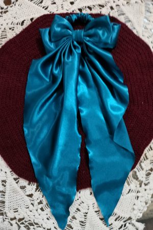 Handmade Satin Fabric Bow Tie - Prussian Blue