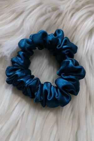 Handmade Satin Skinny Scrunchie - Prussian Blue