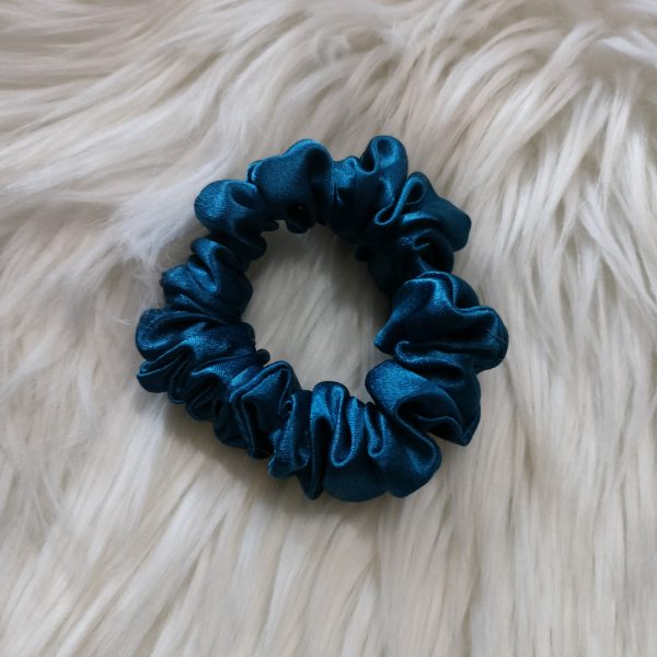 Handmade Satin Skinny Scrunchie - Prussian Blue