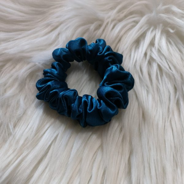 Handmade Satin Skinny Scrunchie - Prussian Blue - Image 2