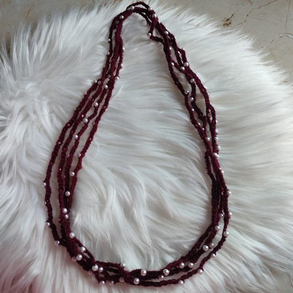 Handmade Floral Satin Bead Necklace 1 - Maroon